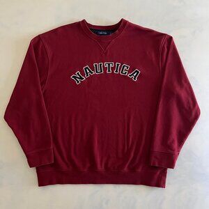 Nautica Red Fleece Crewneck Deck Sweater